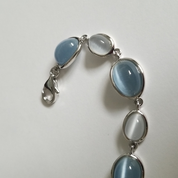 925 Sterling Silver Grey Blue Stones Bracelet - Picture 5 of 10